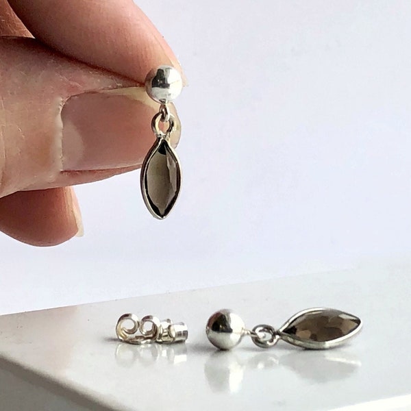 Boucle d'oreille en quartz fumé, clous en pierre naturelle, pendants en cristal curatif, pendentifs en argent sterling
