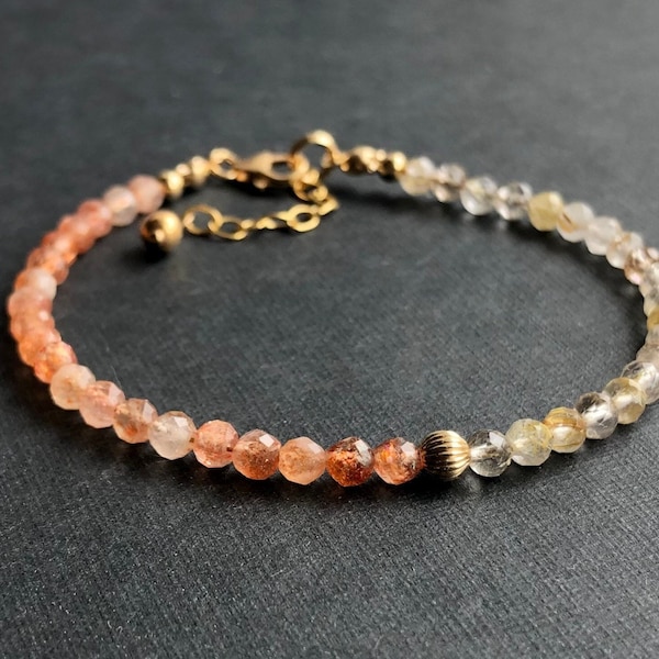 Bracelet en pierre de soleil authentique AAA, véritable quartz rutilé doré, bijoux en pierres précieuses en cristal de guérison énergétique, bijoux en perles faits à la main