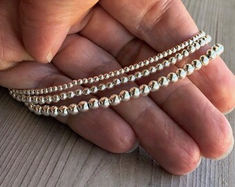 Tiny 2mm Bead Sterling Silver Ball Bracelet, Minimalist Dainty Layering Beaded Bracelet, Adjustable Stacking Bracelet, Birthday Gift for Her