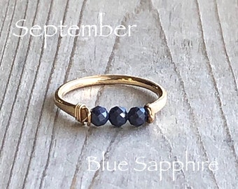 Blue Sapphire Ring, Healing Crystals and Stones  Wire Wrapped Ring, September Birthstone Jewelry, Birthday Gift for Women, Chakra Stones