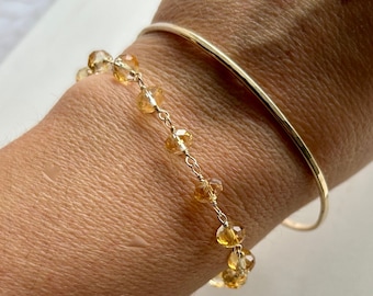 Handmade Citrine Bracelet Gift for Her, November Birthstone Jewelry, Anniversary Gemstone Adjustable Bracelet, Crystal Bracelet