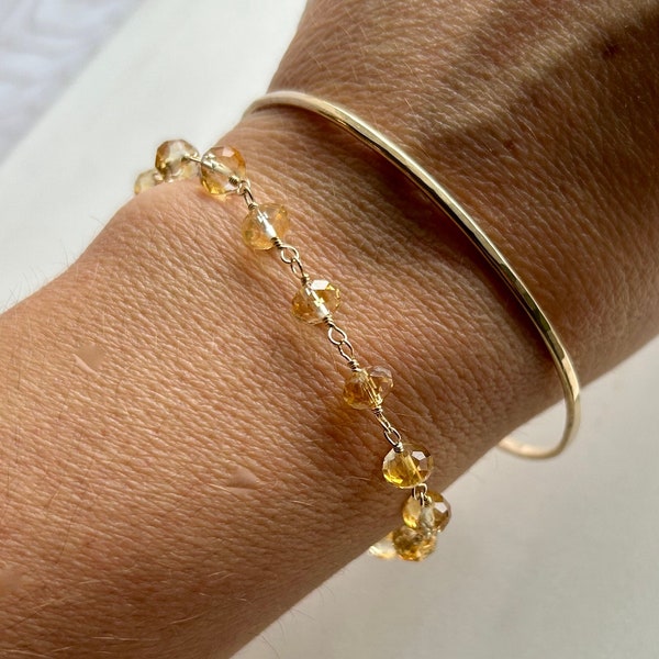 AAA Natural Citrine Ombre Bracelet, November Birthstone Jewelry, Handmade Gemstone Wire Wrapped Jewelry, Minimalist Crystal Bracelet