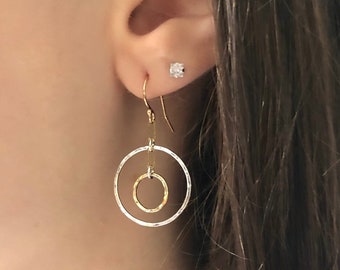 Handmade Mixed Metal Hoop Earrings: Sterling Silver & 14K Gold-Filled
