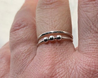 Handmade Sterling Silver Fidget Ring Set: Stacking Bead Rings