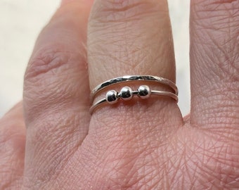 Silver Fidget Ring SET, Stacking Thumb Ring, Calming Anxiety Jewelry, Womens Spinner Ring, Worry Ring for Anxiety Relief