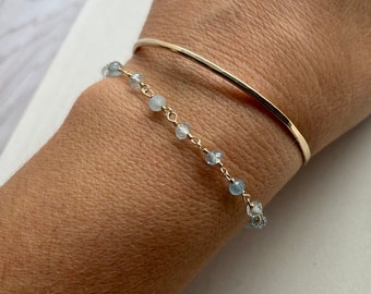 AAA Natural Aquamarine Bracelet, March Birthstone Jewelry, Handmade Gemstone Wire Wrapped Jewelry, Dainty Beaded Minimalist Bracelet