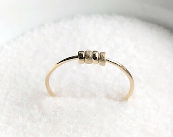 Dainty Gold Fidget Ring, Meditation Worry Bead Ring, Womens Stacking Spinner Ring for Mental Health, Mindfulness Anxiety Jewelry