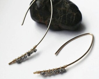 Raw Diamond Earrings, Gold & Sterling Silver Diamond Earrings, Rough Diamond Earrings, Threader Earrings, Minimalist Earrings, Gift for Wife