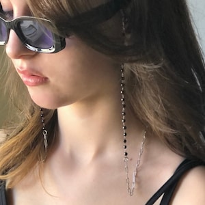 Black Onyx Eyeglasses Chain, Gemstone Necklace for Women, Handmade Jewelry Gift for Her, Paperclip Chain Sunglasses Holder