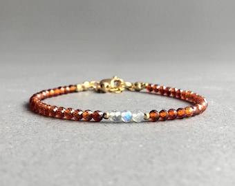 Bracciale con granato di essonite e labradorite: gioielli con pietre preziose in argento sterling