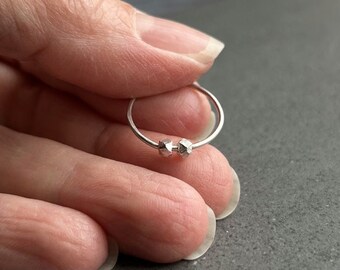 Dainty Sterling Silver Fidget Ring: Faceted Bead Sensory Calming Ring