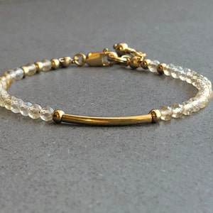 Natural Citrine Bracelet, Minimalist Gemstone Bead Bracelet, November Birthstone Jewelry, Crystal Anniversary Bracelet