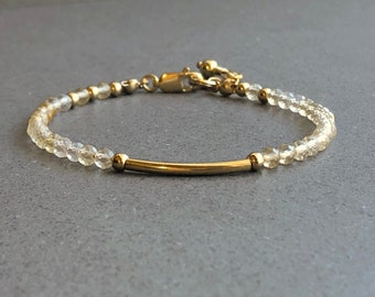 Natural Citrine Bracelet, Simple Gemstone Bead Bracelet, November Birthstone Jewelry, Crystal Anniversary Bracelet