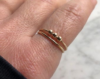 Anxiety Fidget Ring SET, Gold Filled Stacking Thumb Ring, Above Knuckle Calming Jewelry, Womens Spinner Worry Ring for Stress Relief