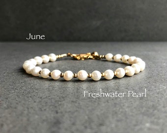Freshwater Pearl Bracelet, June Birthstone Jewelry, Gold Pearl Bracelet, Pearl Jewelry, Wedding Jewelry, Summer Jewelry