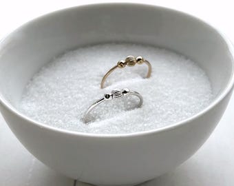 Handmade Sterling Silver Fidget Ring: Gold Bead Spinner, Sensory Jewelry