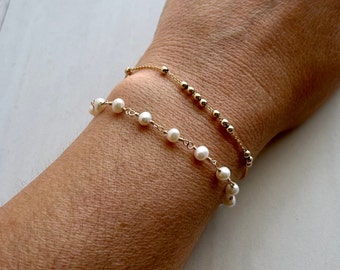 Handmade Freshwater Pearl Bracelet: Sterling Silver Wire Wrapped Gemstone Jewelry
