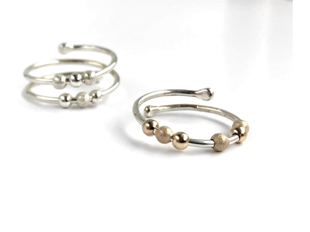 Adjustable Sterling Silver Fidget Ring With Mixed Metal Beads - Etsy