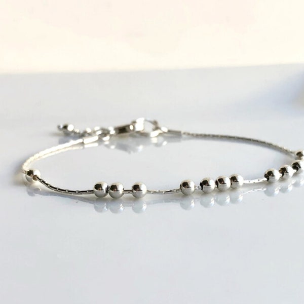 ONE LEFT - Sterling Silver Bead Ball Bracelet, Handmade Fidget Bracelet for Adults, Dainty Calming Relaxation Jewelry