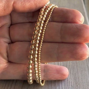 4mm Bead Gold Ball Bracelet, Minimalist Layering Beaded Bracelet, Adjustable Stacking Bracelet, Birthday Gift for Her image 4