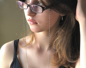 Pyrite Beaded Glasses Chain: Silver Gemstone Sunglass Strap