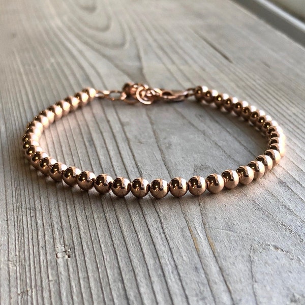 4mm Bead Rose Gold Bracelet, Minimalist Ball Bracelet, Beaded Bracelet, Stacking Bracelet, Layering Bracelet, Gift for Women