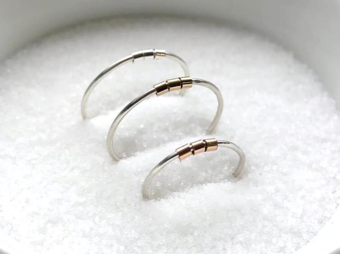 Dainty Sterling Silver Fidget Ring: Stacking Spinner With Mixed Metal ...