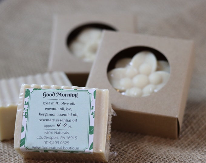 Goat Milk Soap, Good Morning, With Essential Oils, No Artificial Dyes or Fragrances, Palm Free