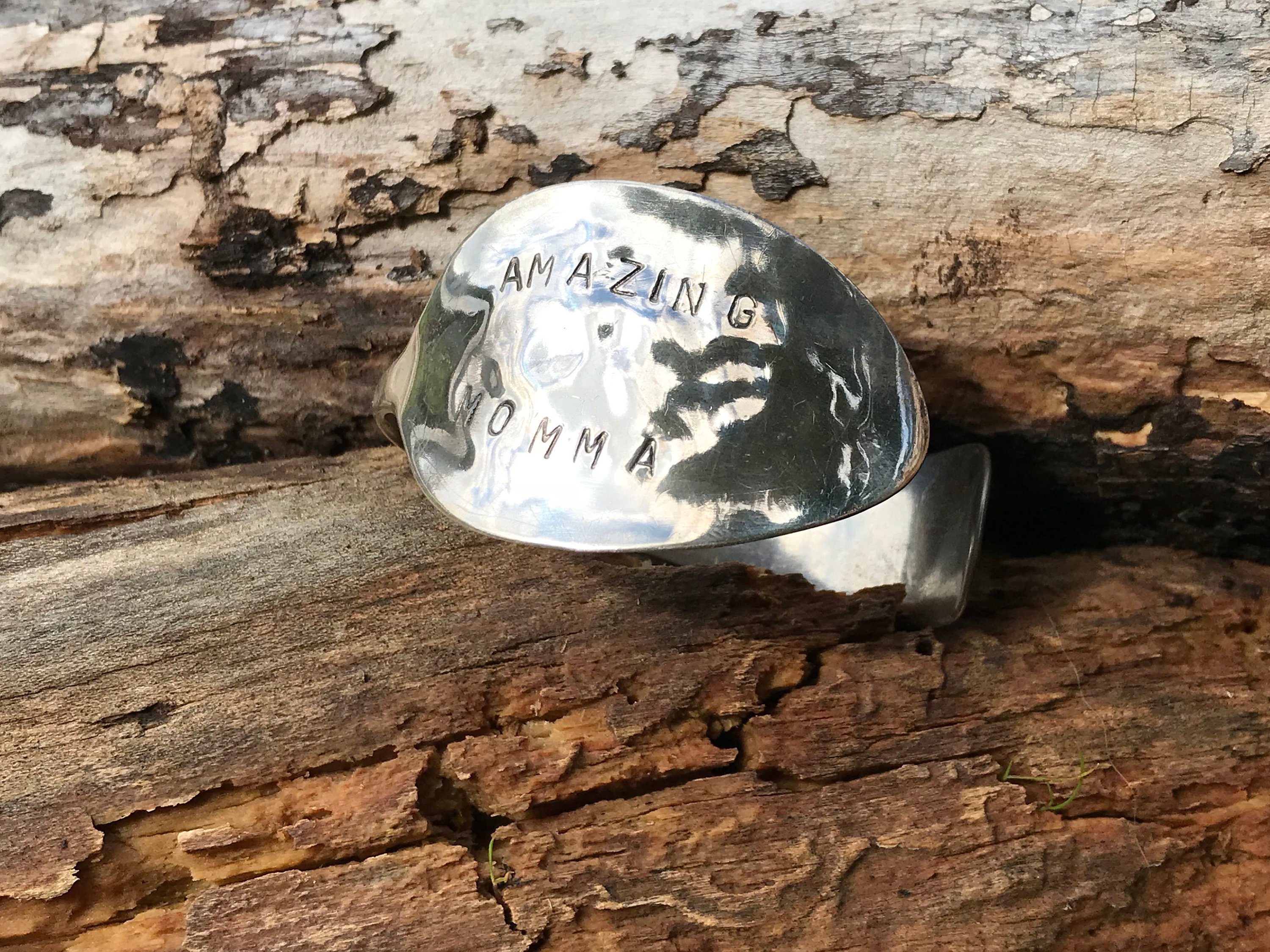 Sterling Silver Spoon Cuff Bracelet, Amazing Momma Boho Gift