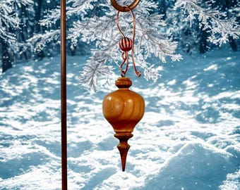 Lathe Turned Maple Christmas Ornament with Hand Hammered Copper Hook • Rustic Wood Holiday Decoration