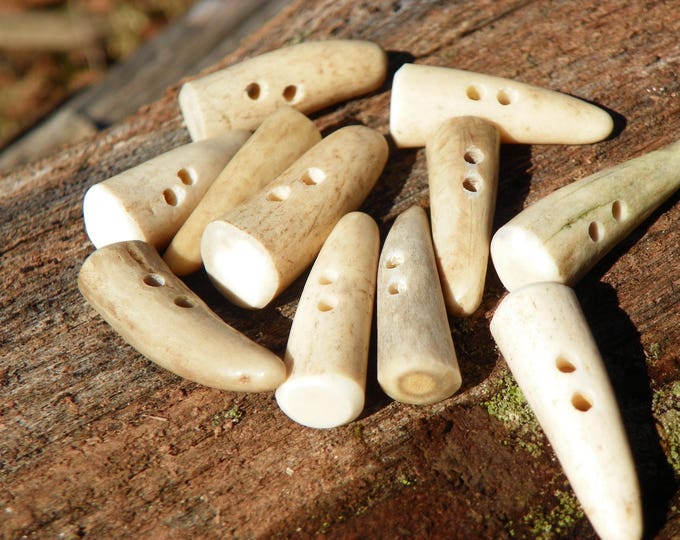Antler Buttons, 2 ct. Made to Order Toggle Buttons, 1" Toggle Buttons, Natural Bone, Whitetail Deer Antler, Rustic Woodland Country Crafting