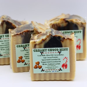 Goat Milk Soap, Creamy Chocolate Mint, Seasonal Soap For The Winter Season, With Essential Oils