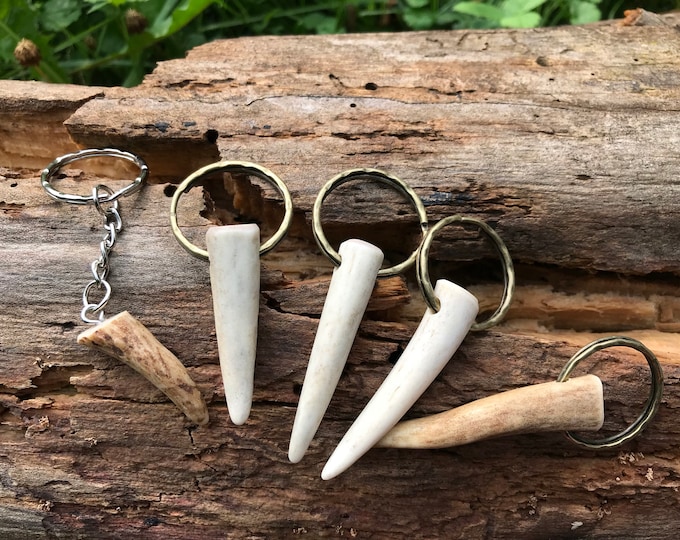 MTO, Antler Key Chain, Natural Deer Antler Tip, Woodland Country Accessory, Split Key Ring, Gift For Dad, Grandpa, Him