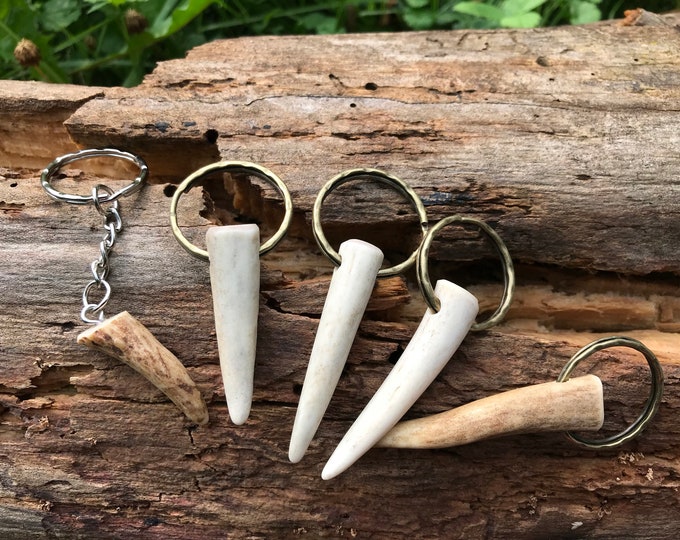 MTO, Antler Key Chain, Natural Deer Antler Tip, Woodland Country Accessory, Split Key Ring, Gift For Dad, Grandpa, Him