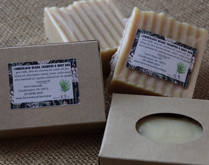 Goat Milk Soap, Lumberjack Beard, Shampoo & Body Bar, Gentlemen’s Soap, Woodland Inspired, No Artificial Fragrances or Dyes