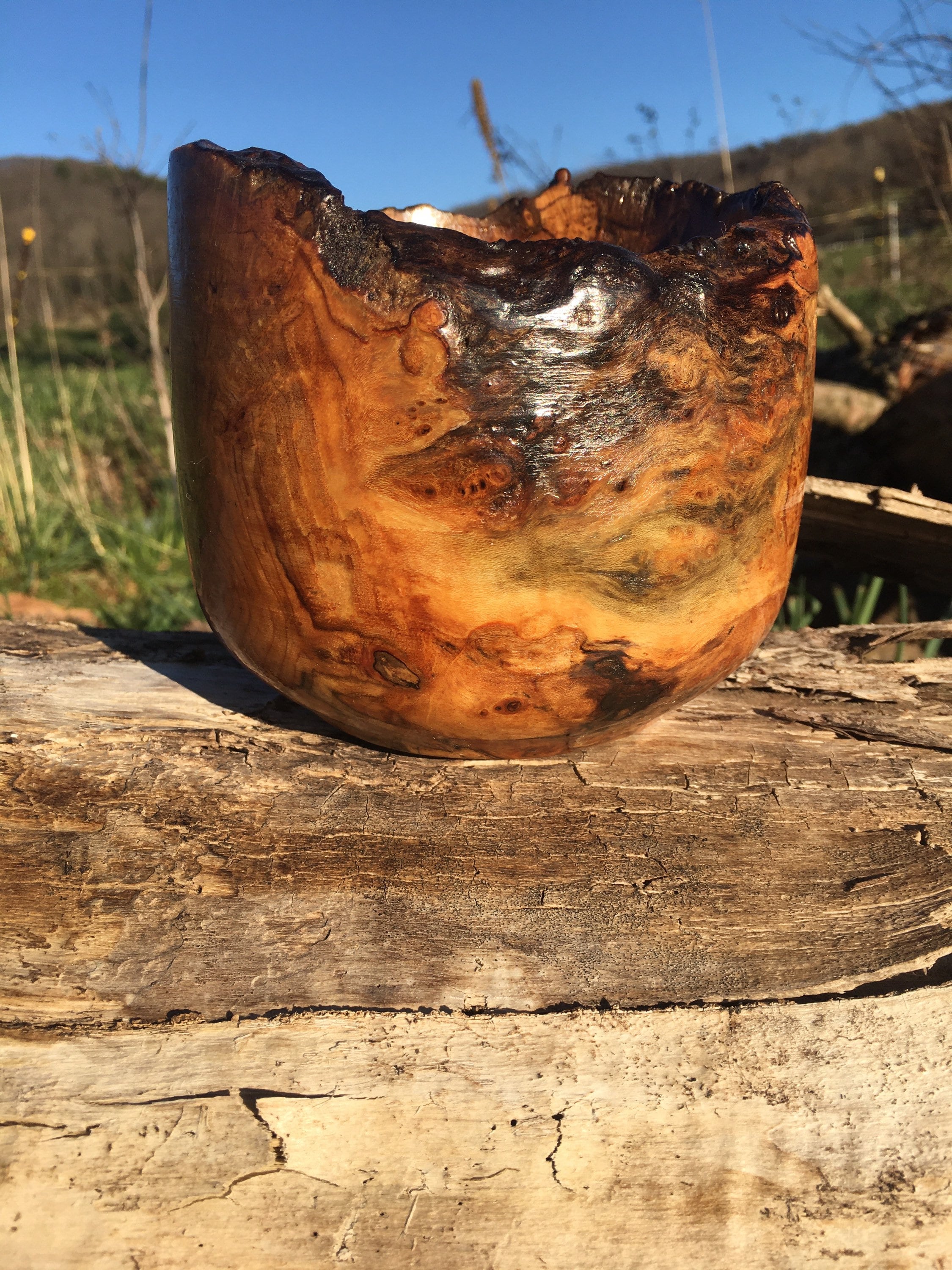 Maple Burl Bowl, Lathe Turned, Natural Edge, Decorative Wood Bowl