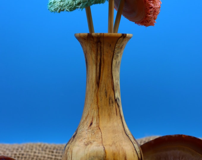 Twig Pot, Spalted Maple Wood Bud Vase With Colorful Wood Flowers, Country Decor