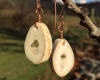 Antler Earrings: Hand Hammered Copper, Yellow Swarovski Crystals