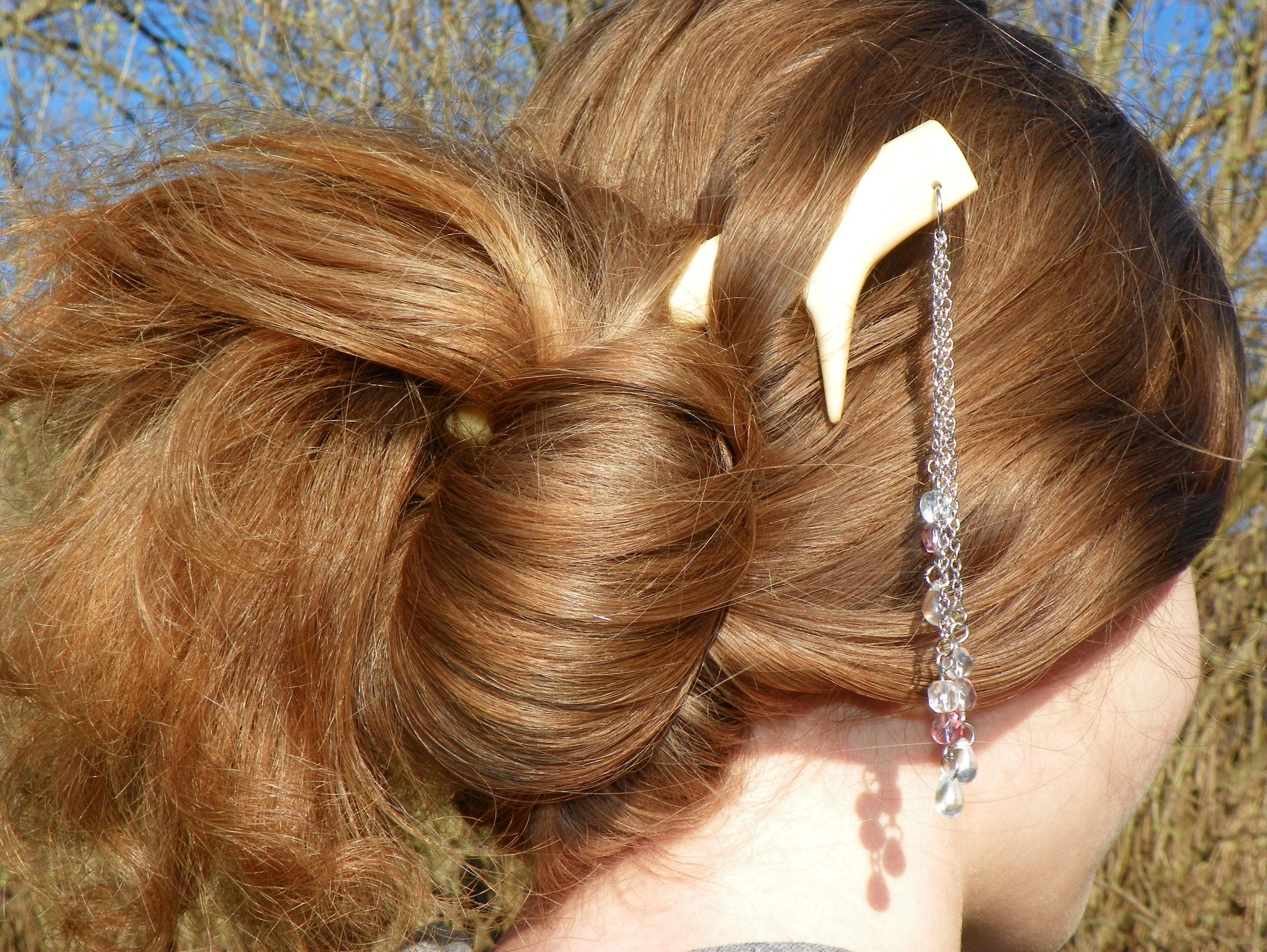 Natural White Tail Deer Antler Hair Fork Stick With Czech Fire