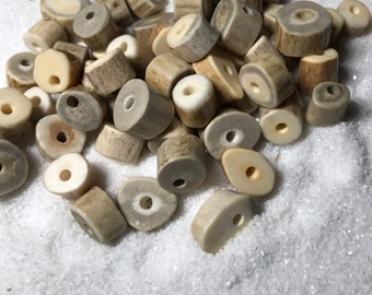 Antler Beads, 2 Ct. Natural Deer Antler Beads, Bone Beads, Woodland Style, Country, Rustic Crafting, 1/8 Inch Thread Hole, Polished Bead