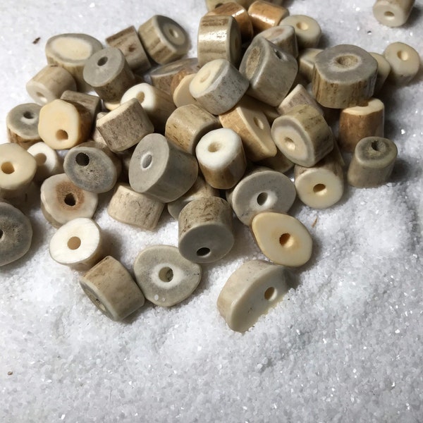 Antler Beads, 2 Ct. Natural Deer Antler Beads, Bone Beads, Woodland Style, Country, Rustic Crafting, 1/8 Inch Thread Hole, Polished Bead