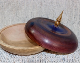 Hand Turned Maple Wood Bowl with Lid – Purple Sand Inlay Decorative Accent