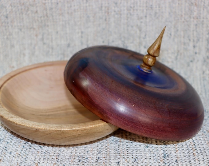 Hand Turned Maple Wood Bowl with Lid – Purple Sand Inlay Decorative Accent