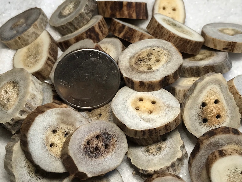Antler Buttons, 4 ct. Medium Lg. Natural Deer Antler Bone Buttons/Crafting/Sewing/Knitting/Crochet/Woodland Country Organic Eco-Friendly image 4