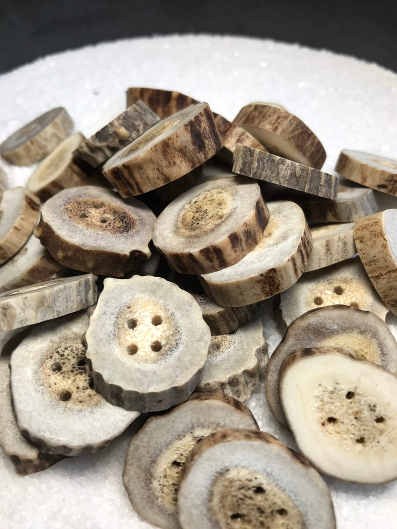 Antler Buttons, 4 ct. Medium Lg. Natural Deer Antler Bone Buttons/Crafting/Sewing/Knitting/Crochet/Woodland Country Organic Eco-Friendly image 2