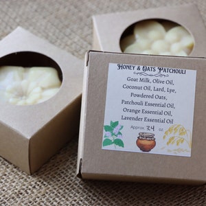 Goat Milk Soap, Honey & Oats Patchouli, Hand and Body Bar, Hippie Days Soap, Free of Artificial Dyes or Fragrances