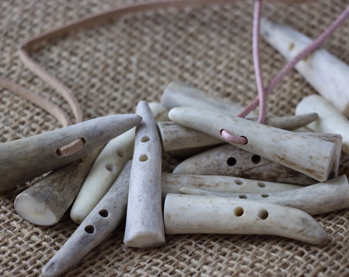 Large Toggle Button, 2 ct. Natural Deer Antler Tip Toggle Button W/lg Thread Hole