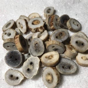 Mini Antler Buttons, 5 ct. Natural Deer Antler Bone Buttons, Extra Small Buttons, Woodland Crafting, Sewing, Knitting, Crochet Supply
