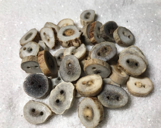 Mini Antler Buttons, 5 ct. Natural Deer Antler Bone Buttons, Extra Small Buttons, Woodland Crafting, Sewing, Knitting, Crochet Supply