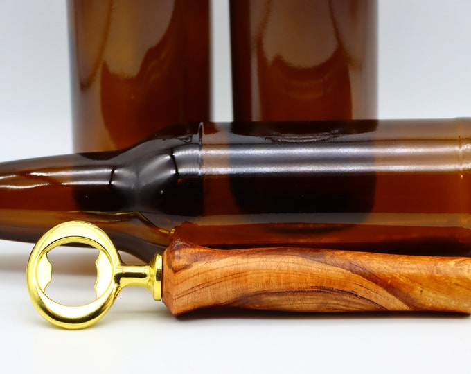 Bottle Opener, Cherry Wood Handle With Gold Toned Metal Bottle Cap Opener